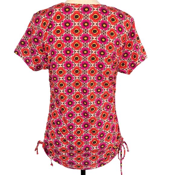 INC Medium Top Floral Geometric Surplice V-Neck Cap Sleeve Ruched Stretch Multi - Picture 6 of 10